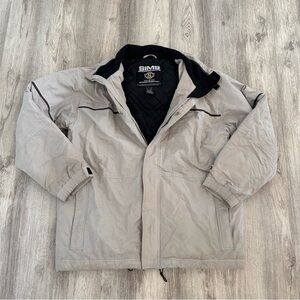 SIMS Snowboard Jacket S Zone Mens L Beige Hooded Insulated Micro 8 FLAWS Skiing